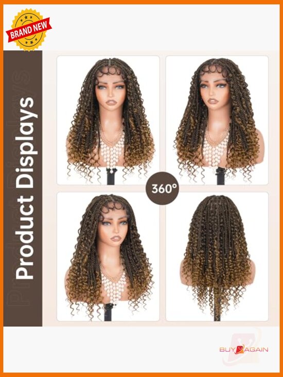 Boho Box Braid Wig Full Lace Knotless with Baby Hair Curly Ends 16 Inch main image 5